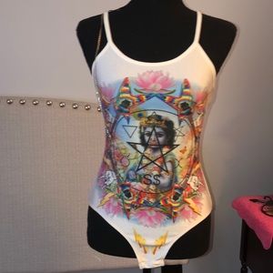 LF Festival bodysuit w/ gold chain